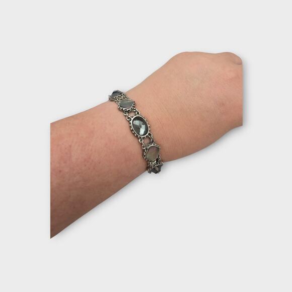 Cookie Lee Faceted Glass and Mother-of-Pearl Silver-Tone Bracelet - Picture 2 of 7